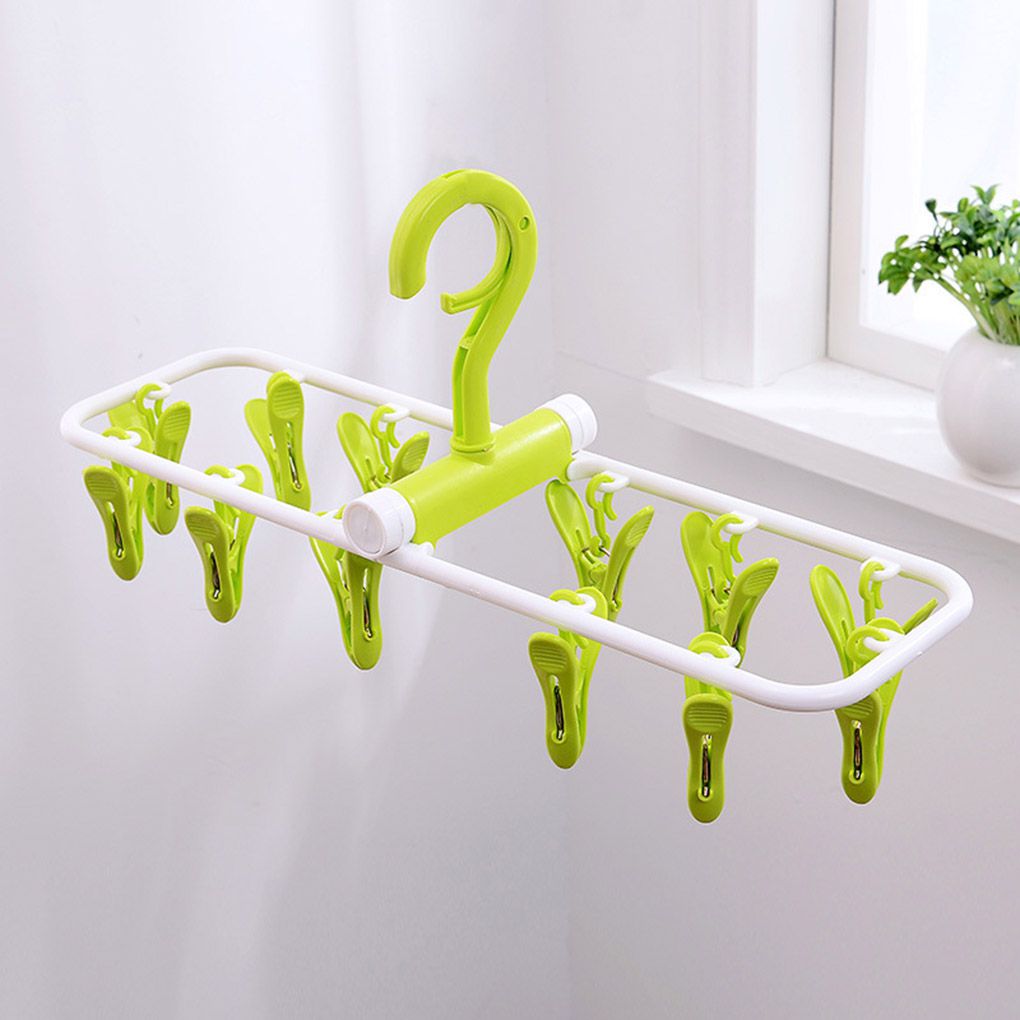 TureClos 12 Clip Folding Drying Rack Multi-functional Foldable Underwear Socks Clips Plastic Clothes Clamps Hanger