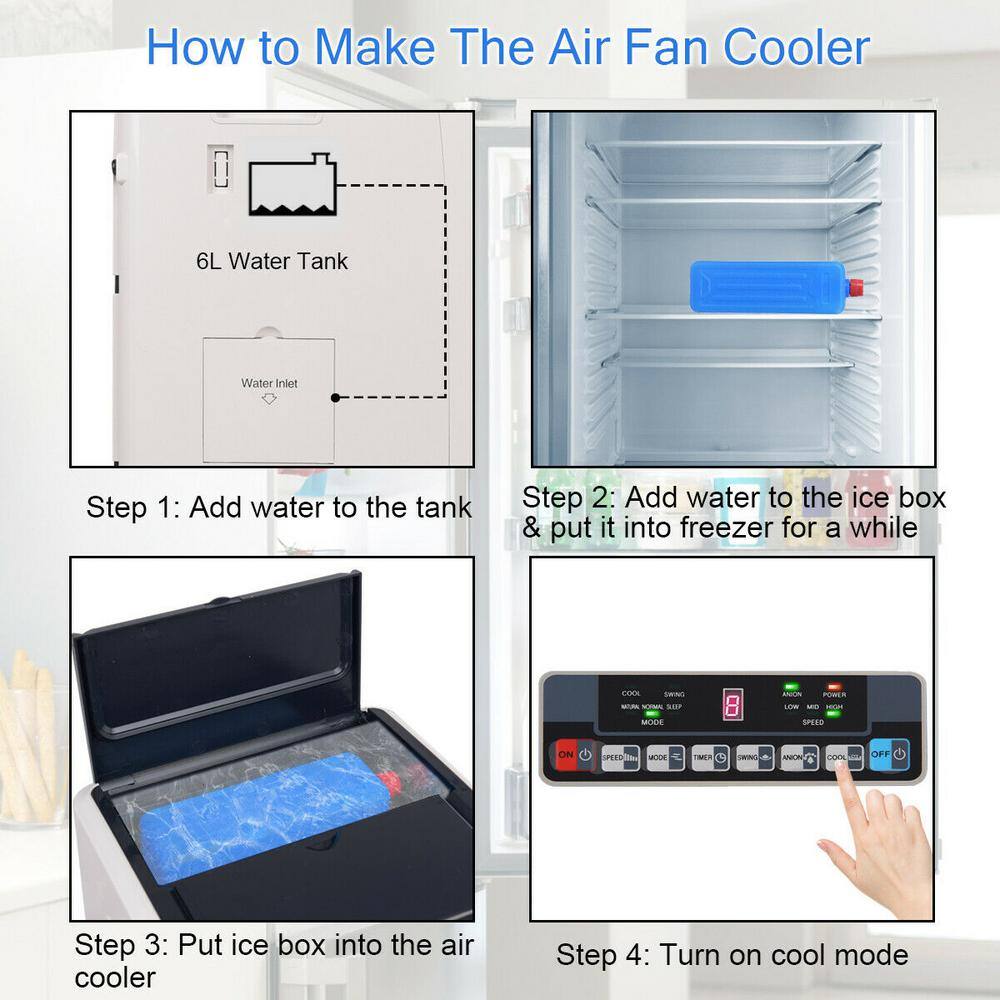 Costway 300 CFM 3-Speed Portable Evaporative Cooler Air Cooler Fan Cooling Touch Pad with Remote For 200 sq. ft. EP23430