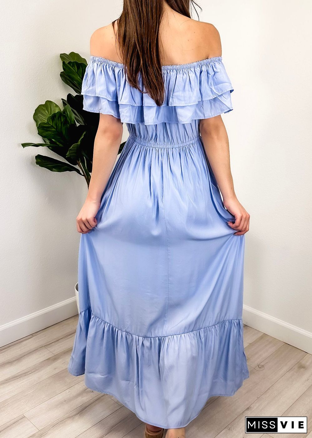 Grecian Ruffle Stretch Maxi Long Dress