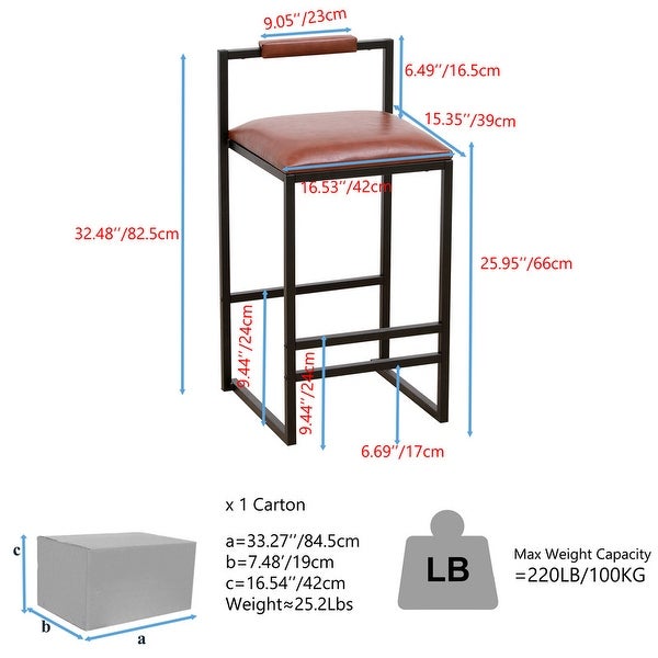 Modern Set of 2 Counter Height PU Leather Bar Stools bar Chairs