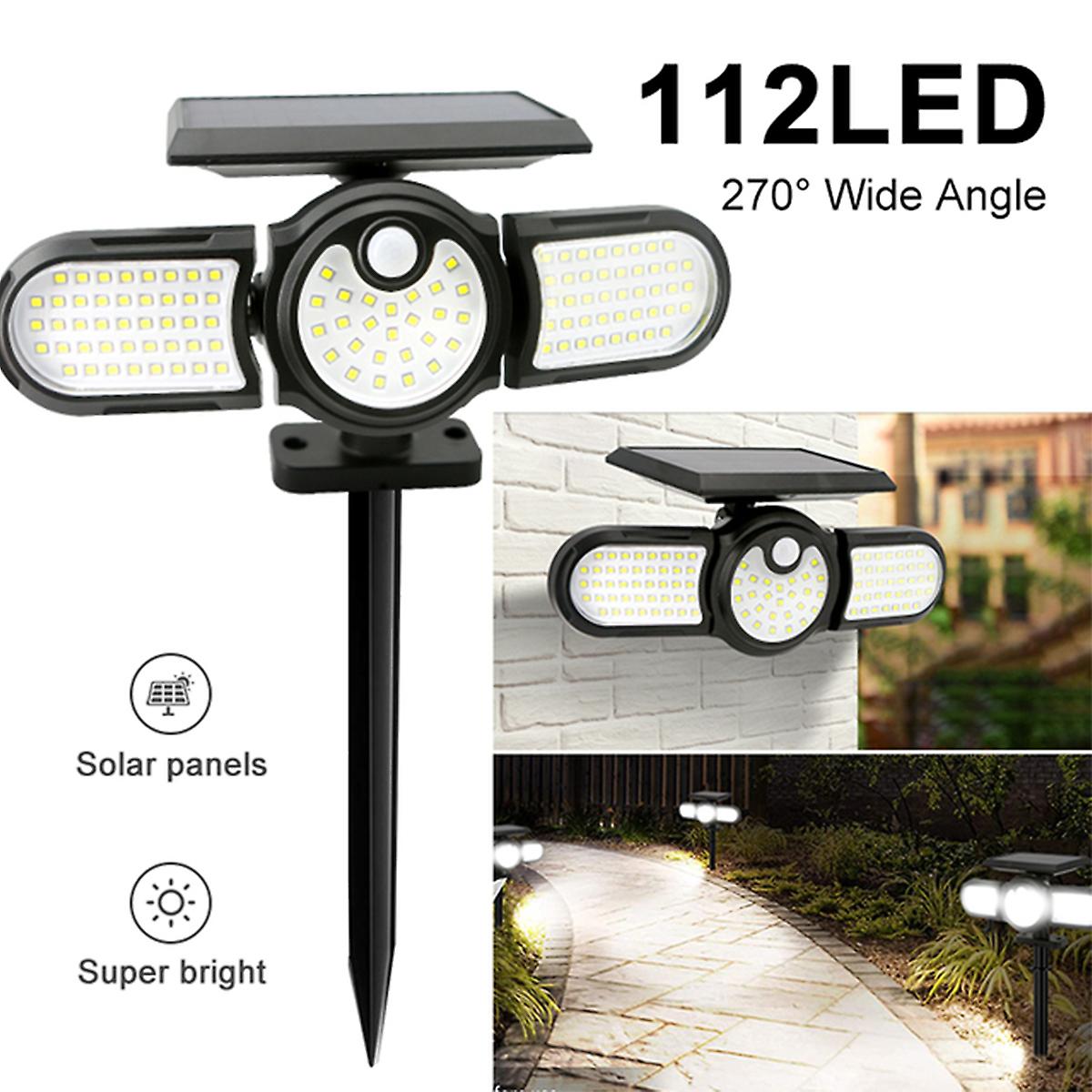 140 Cob Outdoor Solar Lights Three Head Lighting Lawn Ground Lamp Pir Motion Sensor Landscape Spotlights For Garden Courtyard