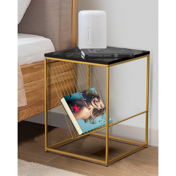 Black Side Table with Solid Wood Table