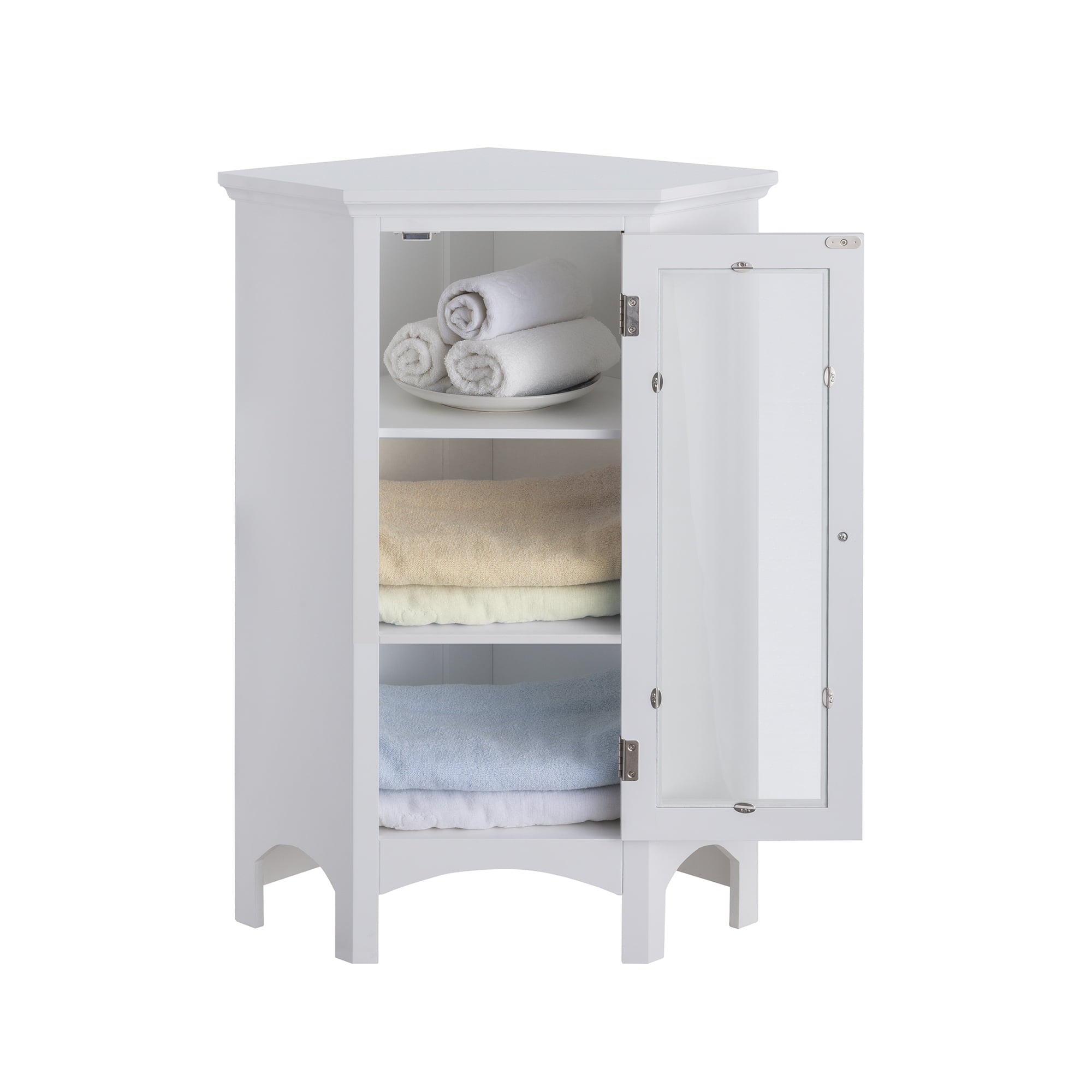 Teamson Home Madison Wooden Corner Floor Cabinet with Glass Door, White