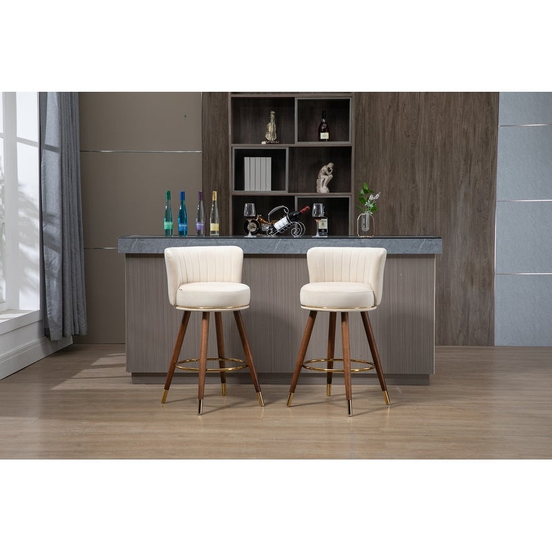 Bar Stools Set of 2， Modern Upholstered Counter Height Bar Chairs with Solid Wood Legs and Footrest for Home Bar Kitchen