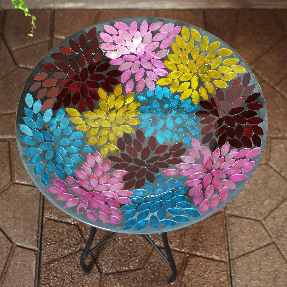 Sunnydaze Decor 14 in. Mosaic Petals Glass Bird Bath Bowl with Stand ZIB-020