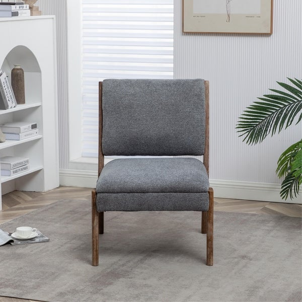 Chenille Single Accent Chair， Wooden Legs， Padded Upholstery， High Density Foam， Small Modern Armless Chair