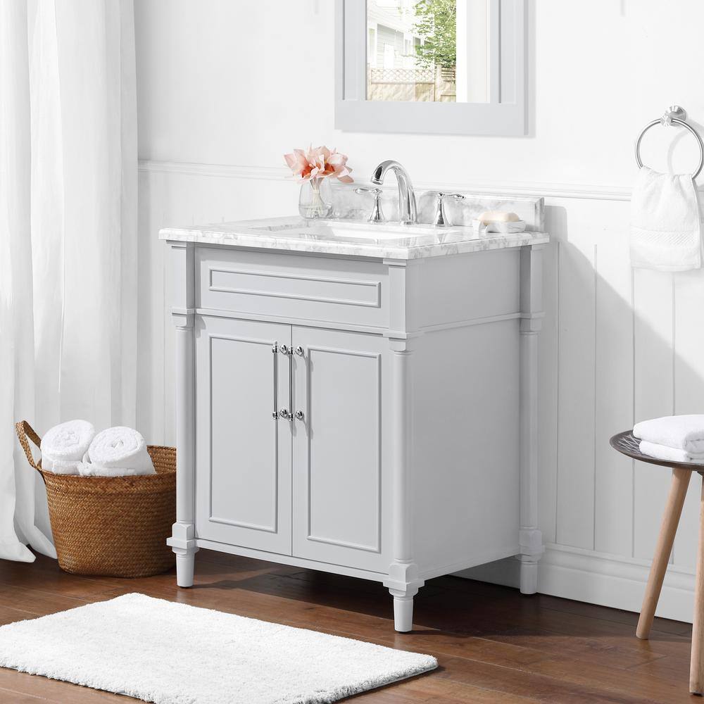 Home Decorators Collection Aberdeen 30 in. W x 22 in. D x 34.5 in. H Bath Vanity in Dove Gray with White Carrara Marble Top Aberdeen 30G