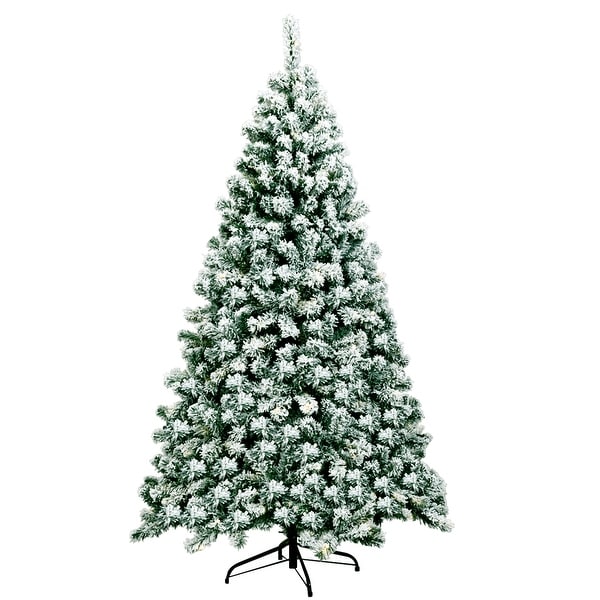 Gymax 6ft Prelit Snow Flocked Christmas Tree Hinged Pine Tree Holiday