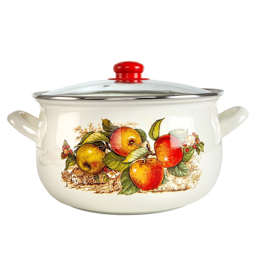 STP Goods Apples Enameled Deep Casserole Set of 3 w/Towel Set