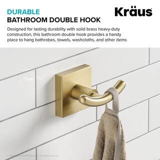 KRAUS Ventus Bathroom Robe and Towel Double Hook in Brushed Gold KEA-17702BG