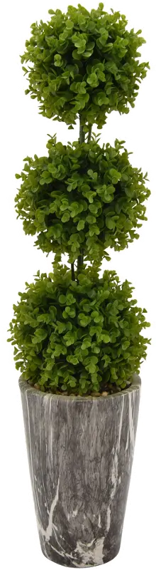 Triple Ball Faux Green Topiary Arrangement in Gray Pot