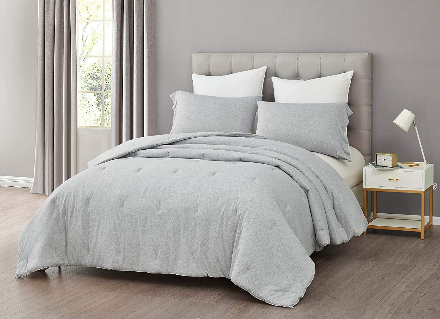 Chezmoi Collection Asher 2-Piece Solid Jersey Knit Cotton Reversible Comforter Set