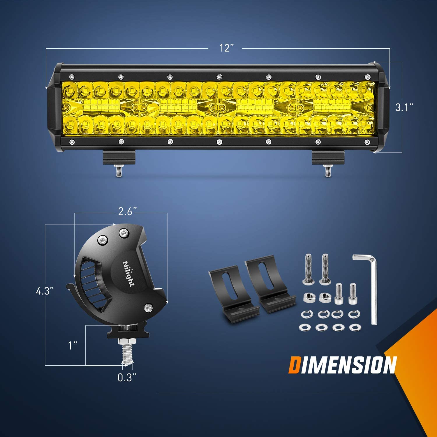 Nilight 12 Inch 240W Amber Lights Bar Triple Row Spot and Flood Combo 30000LM Driving Boat Led Off Road for Trucks