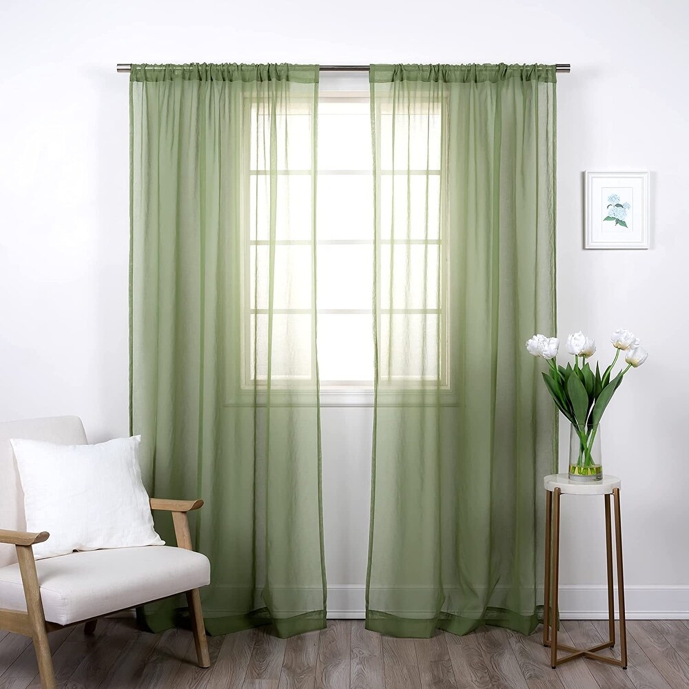 Aurora Home Linen Textured Semi Sheer Curtain Panels Rod Pocket Panel Pair   84\