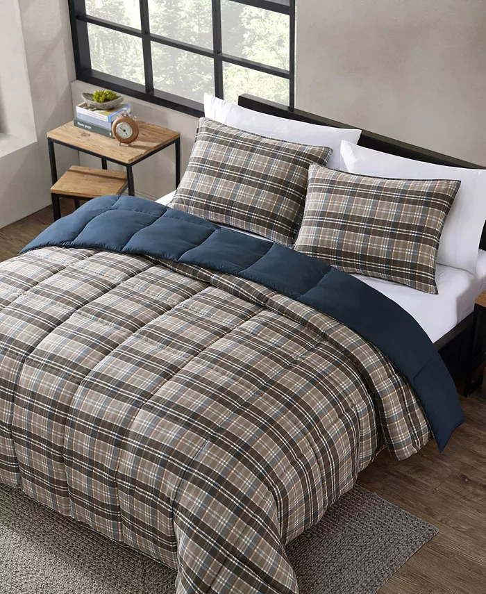 Eddie Bauer Rugged Plaid Micro Suede Reversible 2 Piece Duvet Cover Set， Twin