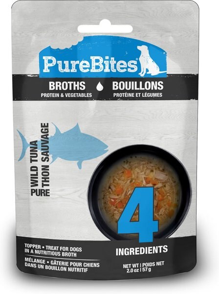 PureBites Broth Tuna and Vegetables Dog Food Topping， 2-oz bag， 18 count