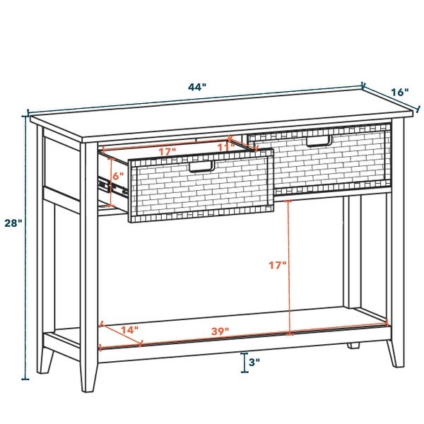 Modern Style Console Table， Sofa Table With 2 Baskets And Shelf