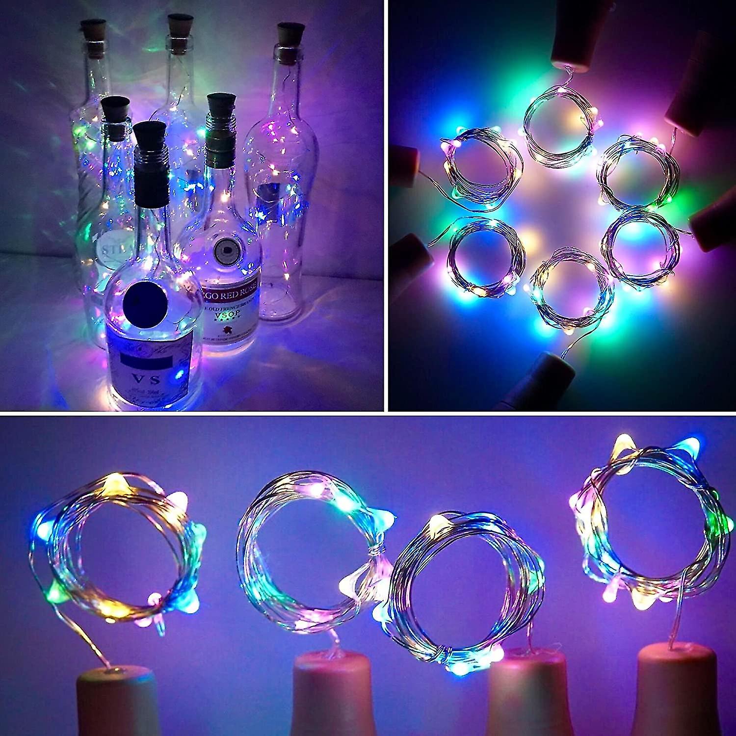 Wine Bottle Lights With Cork， 10 Pack Battery Operated Led Cork Shape Silver Wire Colorful