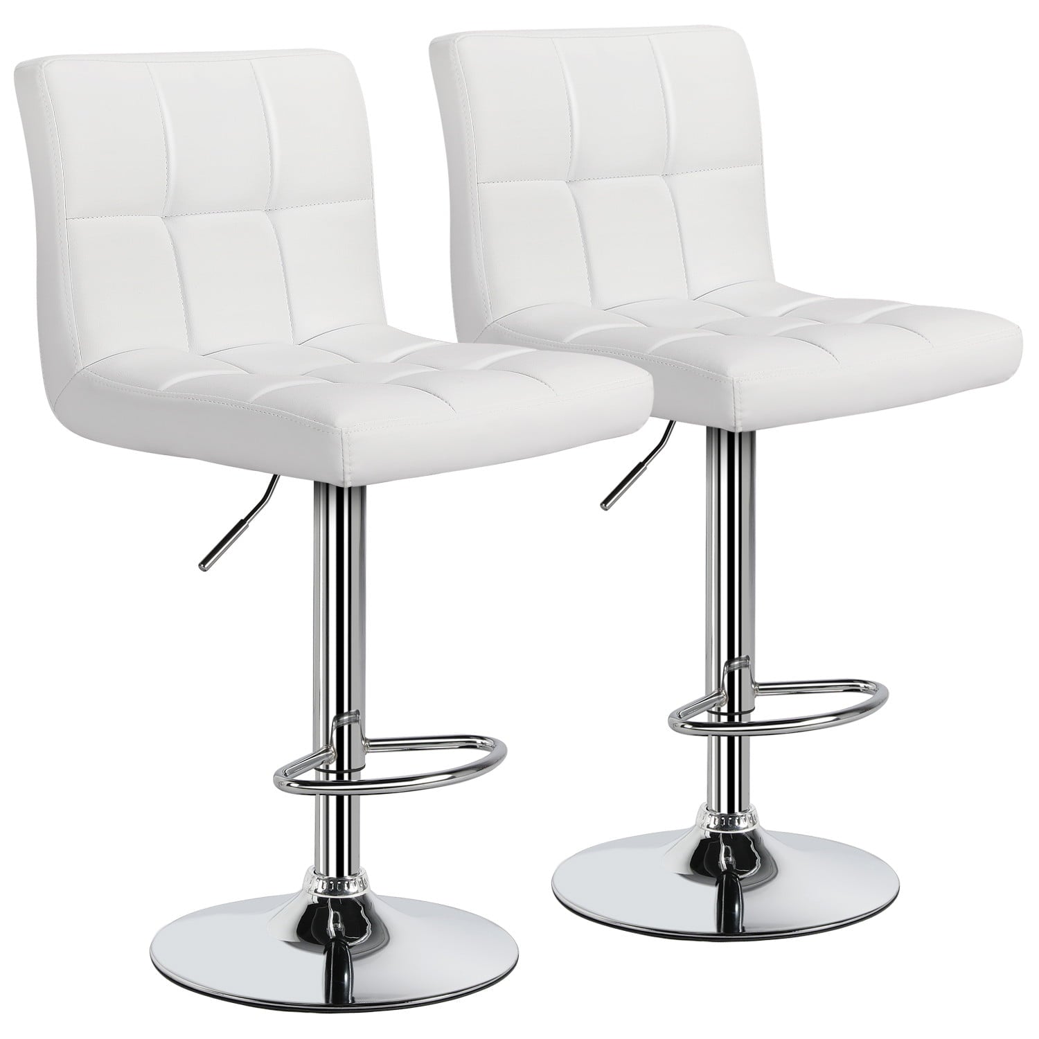 SMILE MART 2pcs Adjustable Faux Leather Bar Stools for Dining room， White