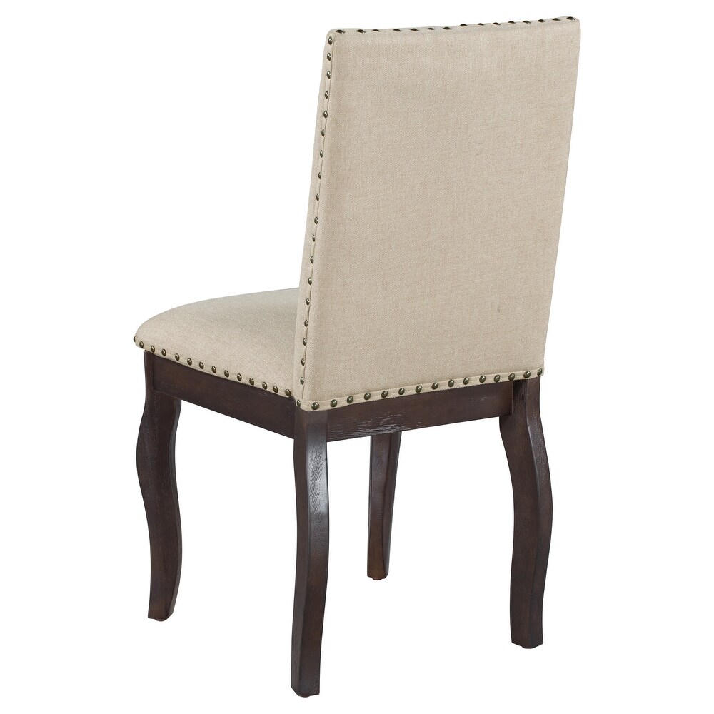 Set of 4 Wooden Upholstered Dining Chairs with Nailhead