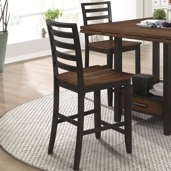 Classic Ladder Back Design Solid Wood Counter Height Dining Stools (Set of 2)