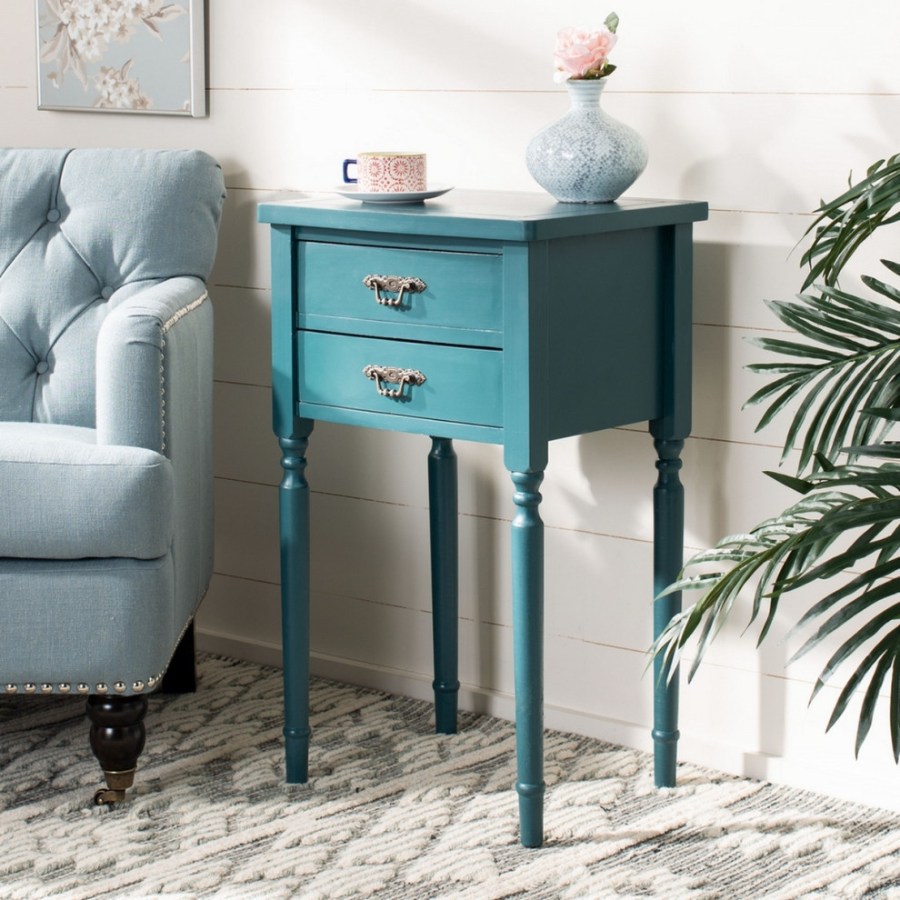 Floyd End Table With Storage Drawers Teal   Traditional   Side Tables And End Tables   by AED Luxury Home Decor  Houzz