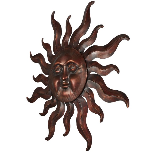 Metal Sun Wall Decor With Smiling Face And Curved Rays Copper Olivia amp May