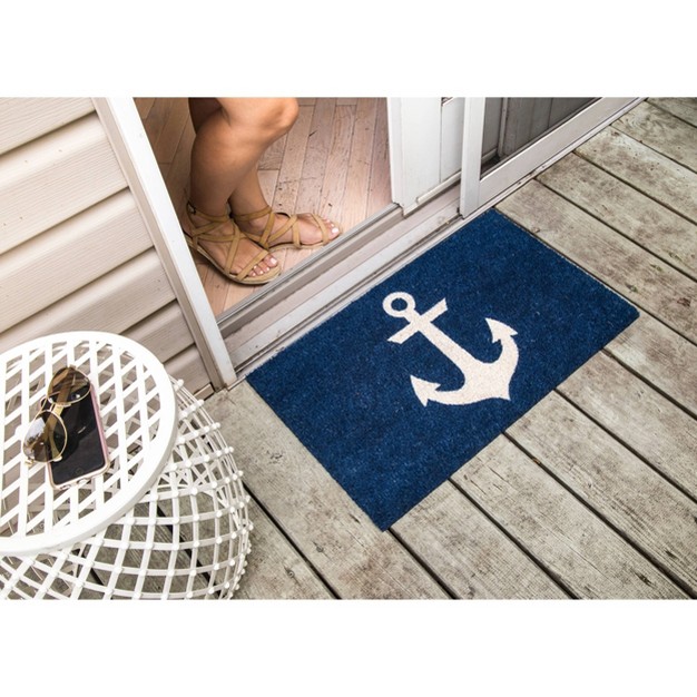 X 2 x27 4 quot Anchor Nautical Indoor outdoor Coir Doormat Blue white Entryways