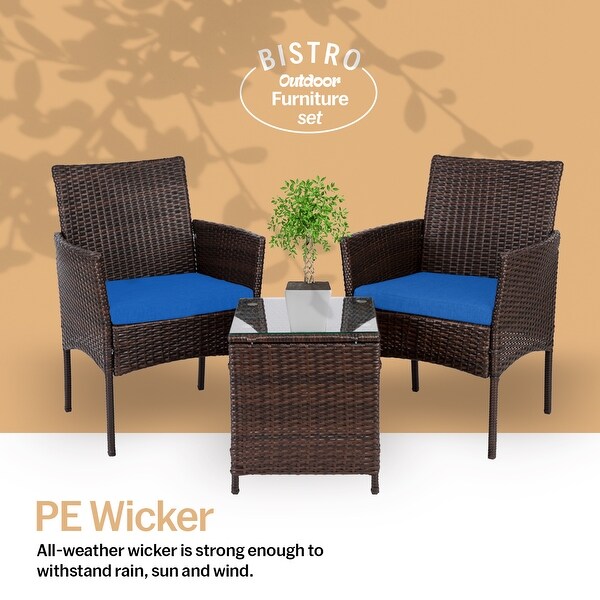 Pyramid Home Decor Rattan 3piece Patio Bistro Set