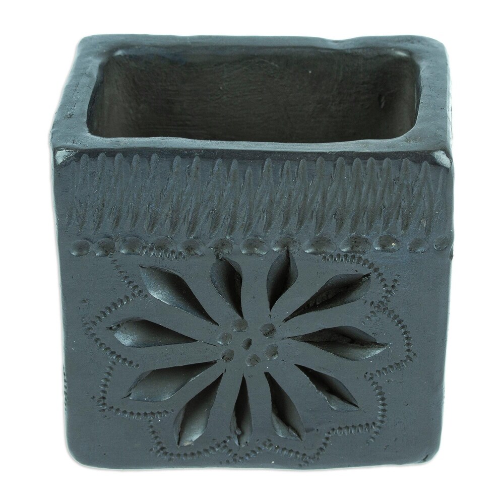 Novica Handmade Square   Flower Barro Negro Mini Flower Pot