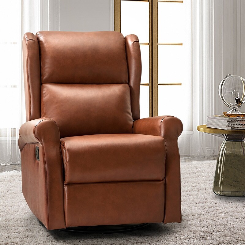 Leather Manual Swivel Recliner with Metal Base