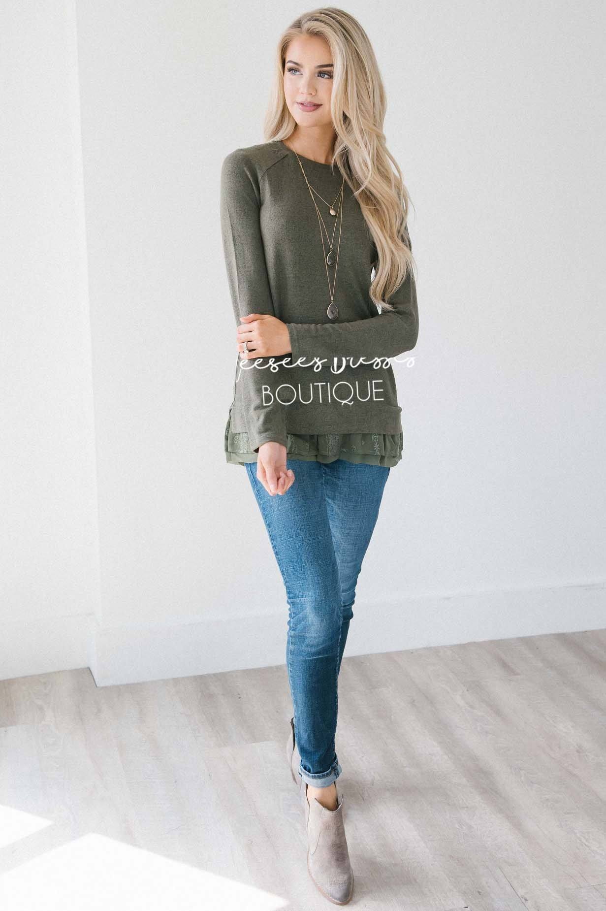 So Soft Lace Ruffle Hem Sweater