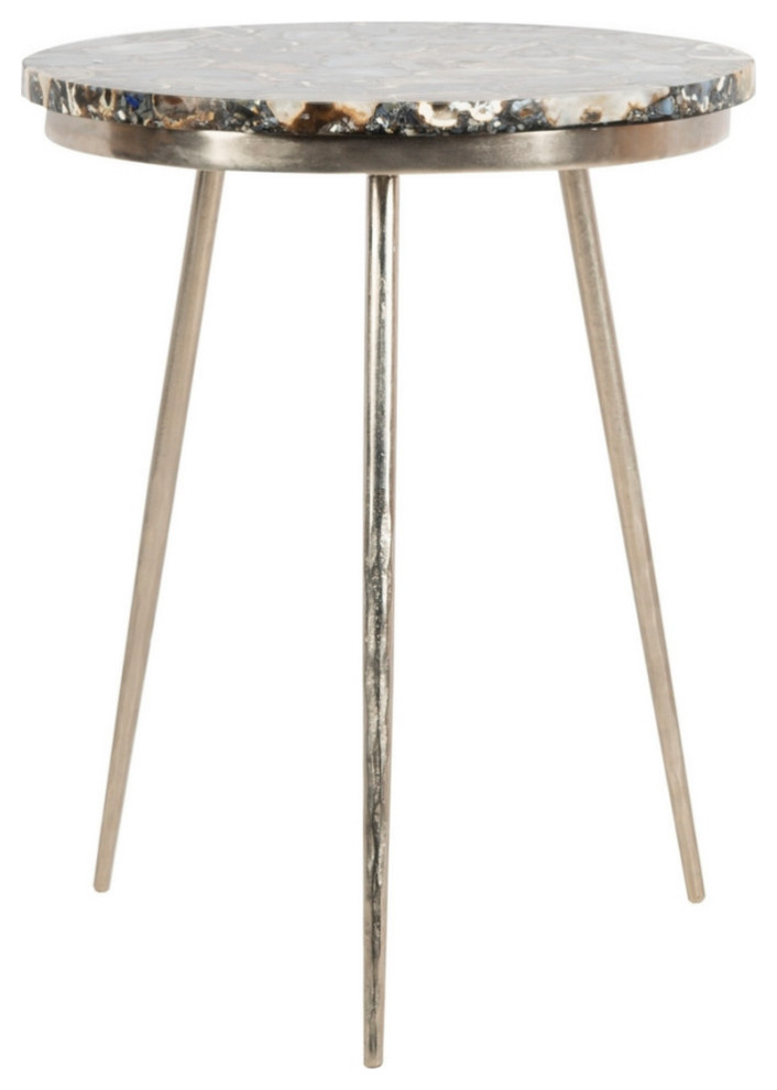 Malien Agate Round Accent Table Nickel/Black   Midcentury   Side Tables And End Tables   by AED Luxury Home Decor  Houzz