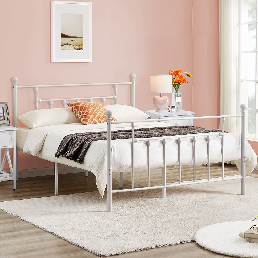 White Platform Bed Frame With Headboard  Twin/ Full/Queen Size Bed