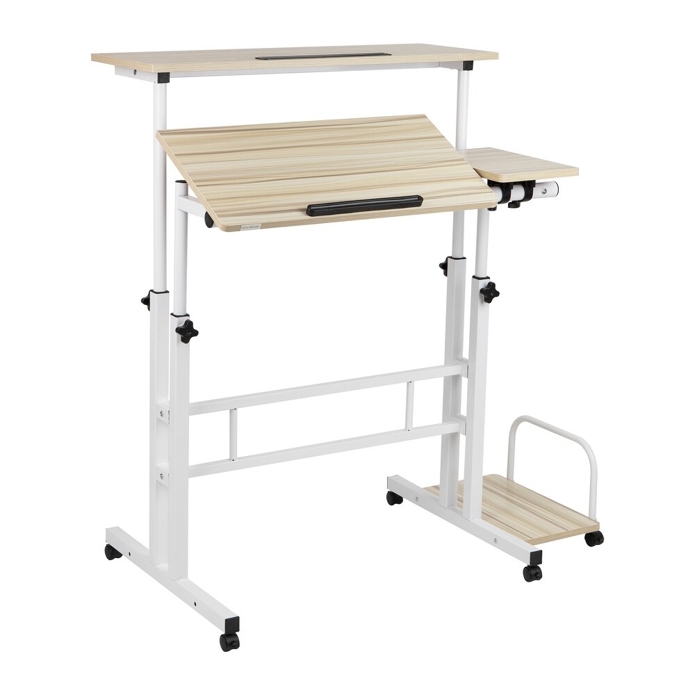 Mind Reader Woodland Collection  Mobile Sit/Stand Desk  Height Adjustable  Tiltable  Lockable Casters