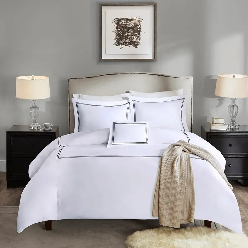 White and Black Lux Hotel King 5 Piece Bedding Collection