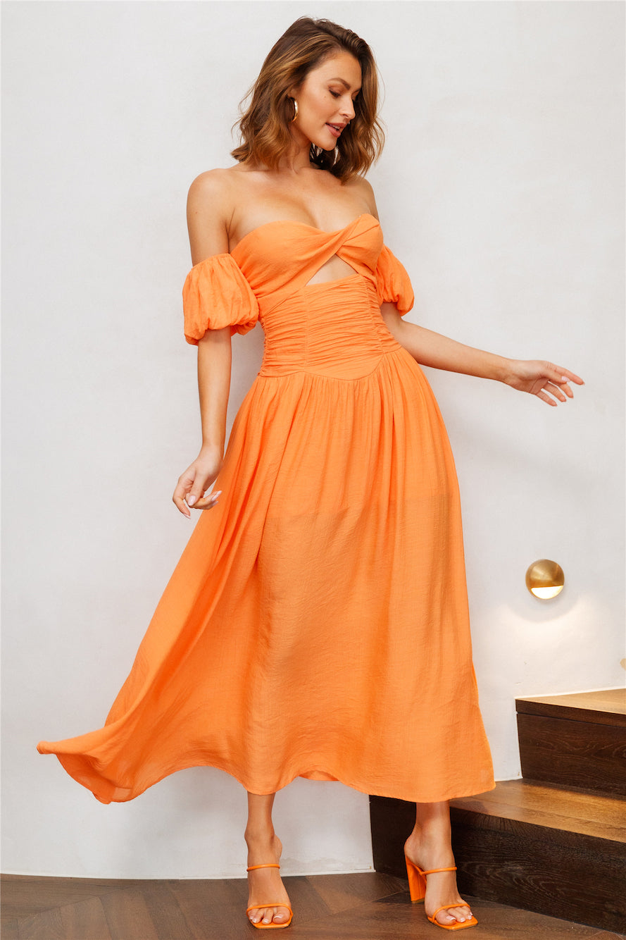 Nightly Dates Midi Dress Orange