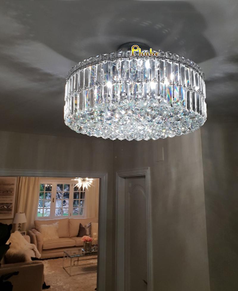 Phube Modern Crystal Hanging Chrome Pendant Light Round Shape Fixture