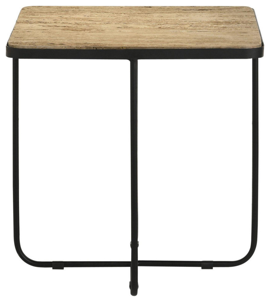 24 quotSquare Accent Side End Table  Iron  Travertine Marble Top  Black   Side Tables And End Tables   by VirVentures  Houzz