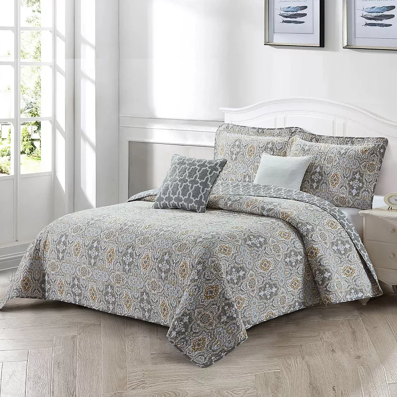 Serenta Lanza 5-piece Quilt Set with Coordinating Throw Pillows