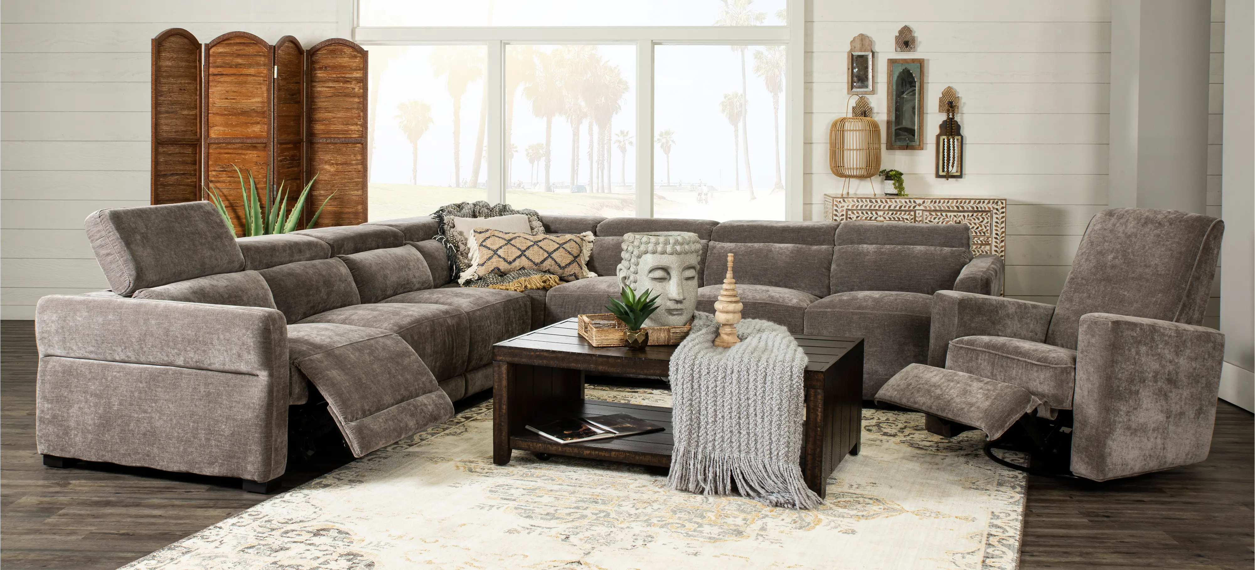 Mystery Brown 5 Piece Power Reclining Sectional