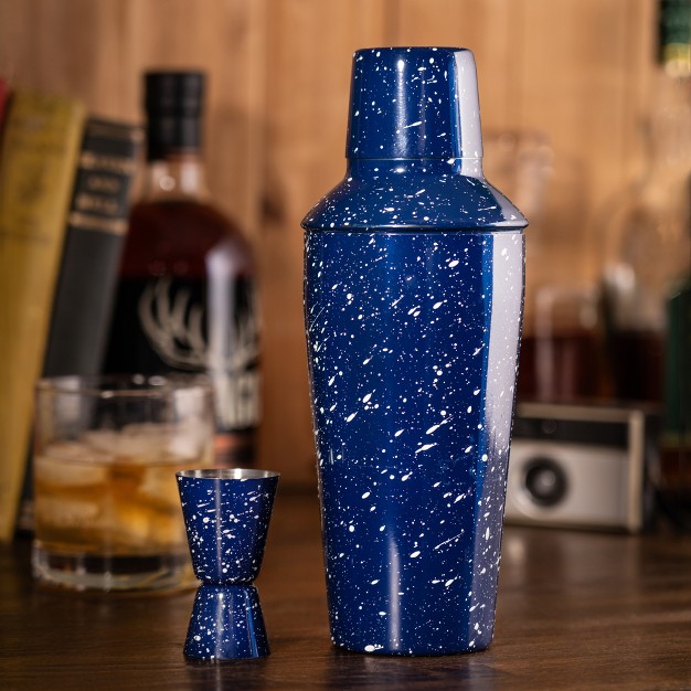 Foster amp Rye Camping style Speckled Enamel Cobbler Cocktail Shaker Set Of 2 Blue