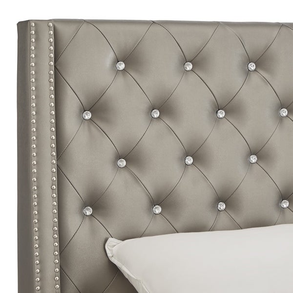 Aurora Faux Leather Crystal Tufted Wingback Headboard by iNSPIRE Q Bold - - 13371113