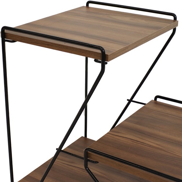 Sunnydaze 3 tiered Steel Wire Indoor Accent Table With Faux Woodgrain Tabletops 21 H Brown