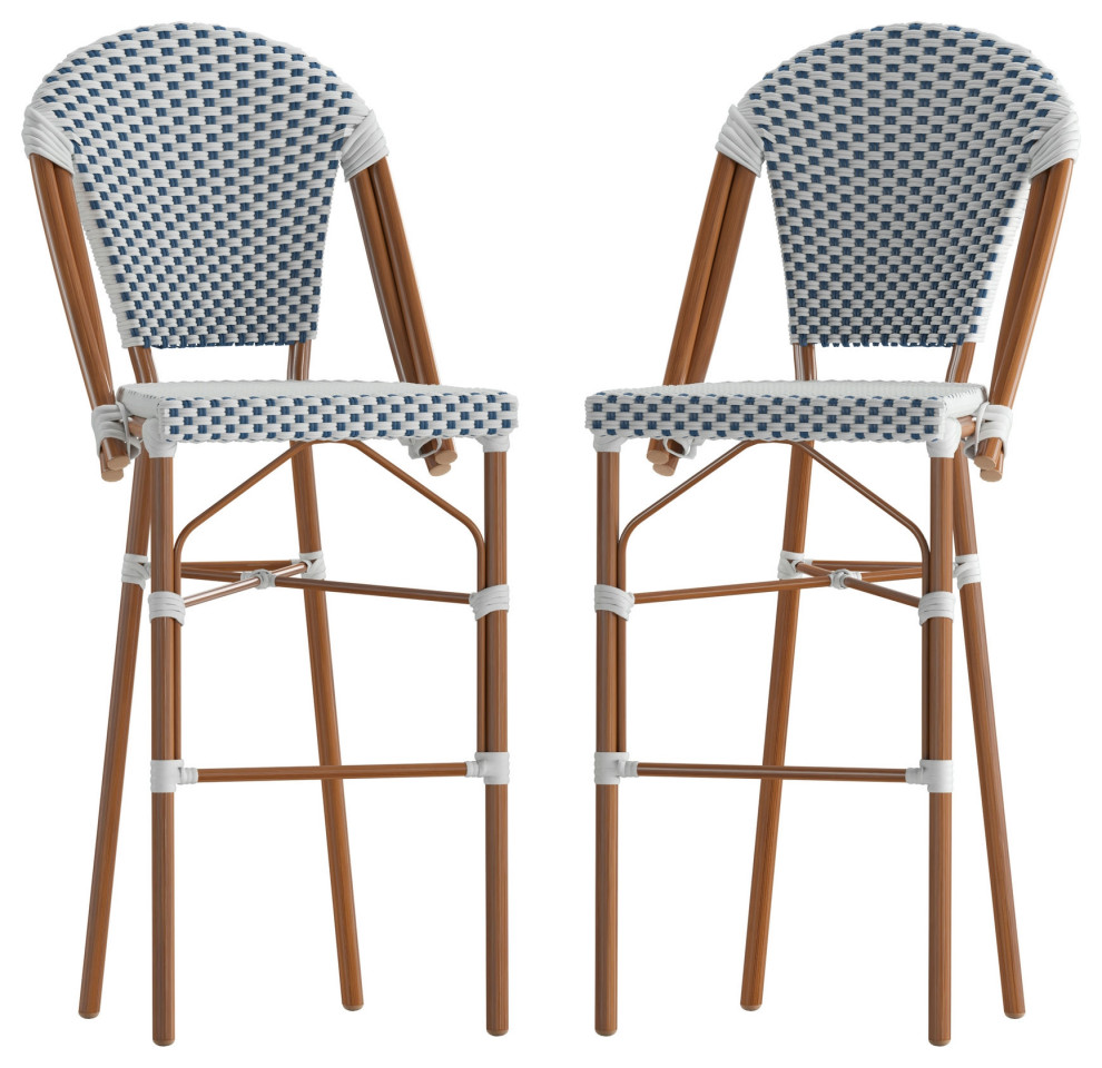 2 PK White/Navy Paris Stool   Tropical   Outdoor Bar Stools And Counter Stools   by Pot Racks Plus  Houzz