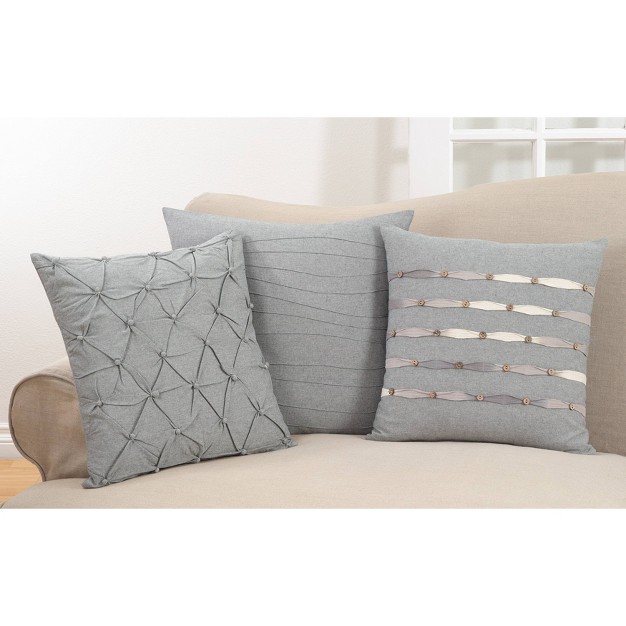 Down Filled Pin tucked Square Throw Pillow Gray Saro Lifestyle