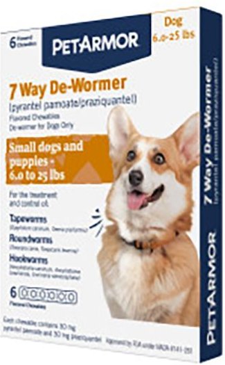 PetArmor 7 Way Dewormer for Hookworms， Roundworms， Tapeworms for Small Breed Dogs