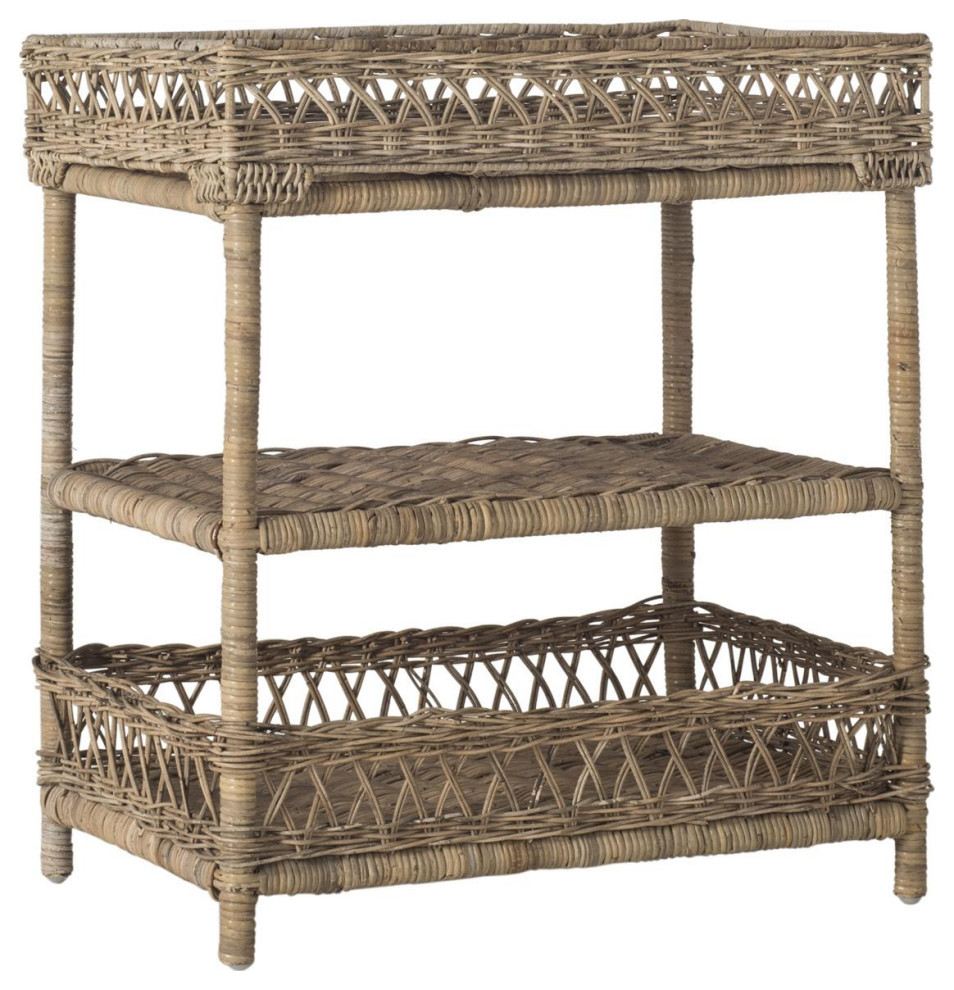 Roxie Wicker 3 Tier Accent Table Natural   Tropical   Side Tables And End Tables   by Virgil Stanis Design  Houzz