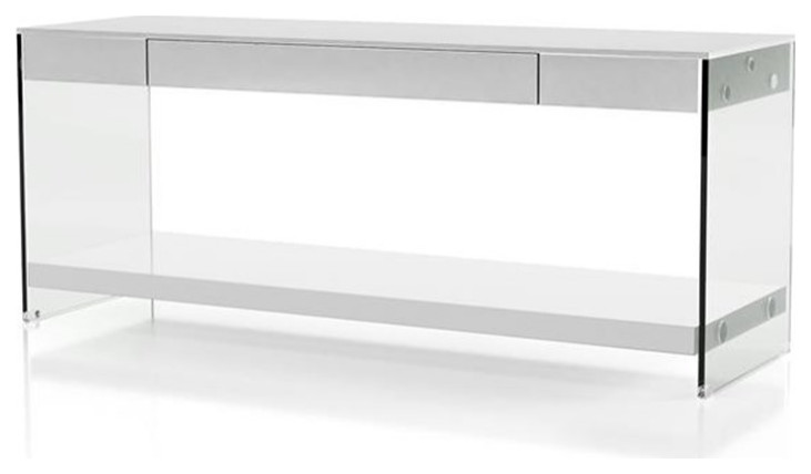 Bowery Hill Modern Glass Top 70 inch TV Stand in White Finish   Contemporary   Entertainment Centers And Tv Stands   by Homesquare  Houzz