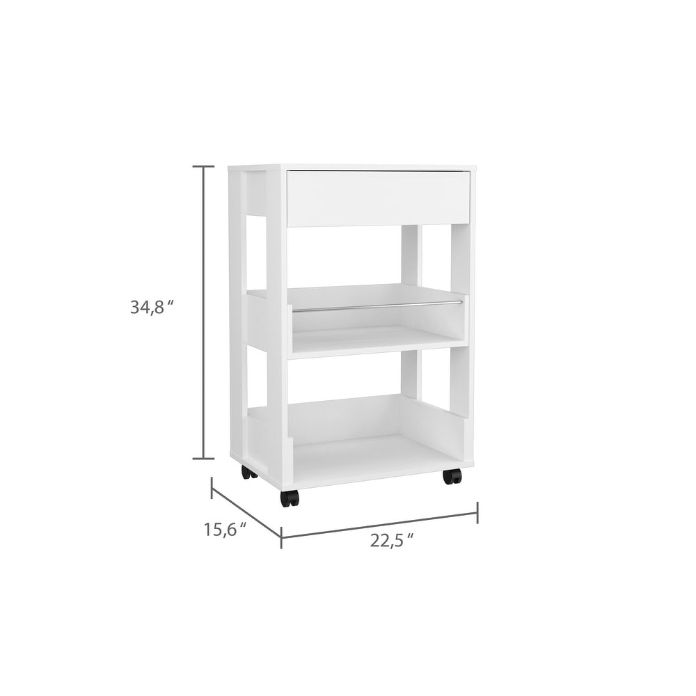 White Kitchen Cart w/ Drawe Portable Bathroom Standing Rack Shelving